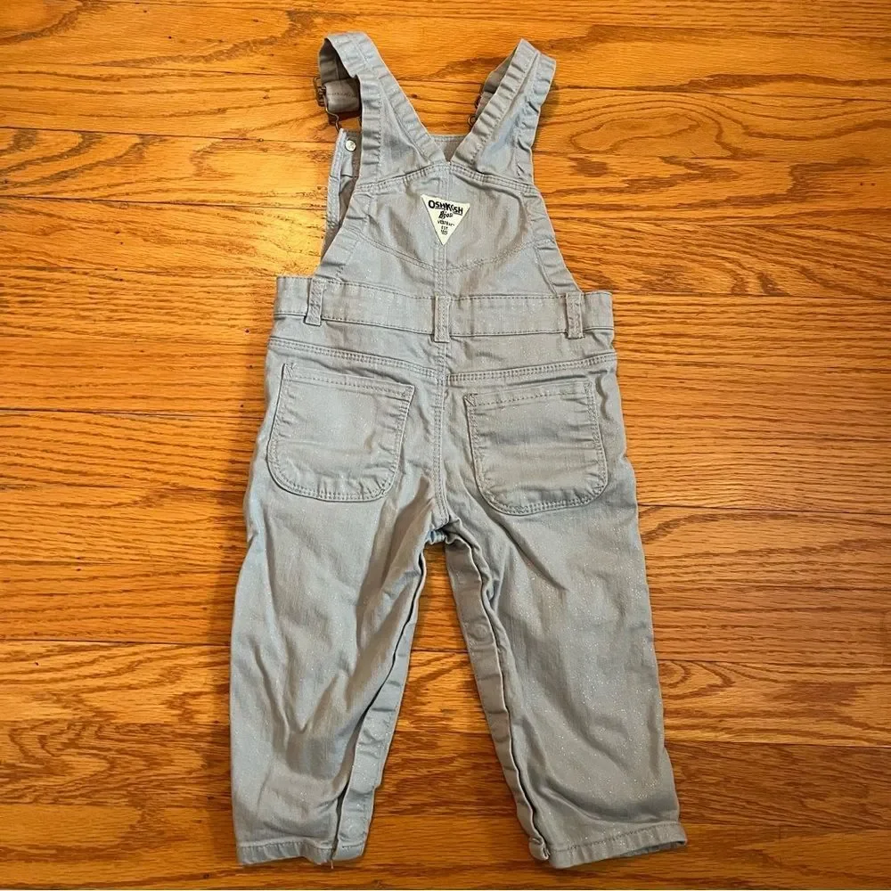 Osh Kosh Girls Girls 18 Month Grey Sparkle Overalls Pink Bow